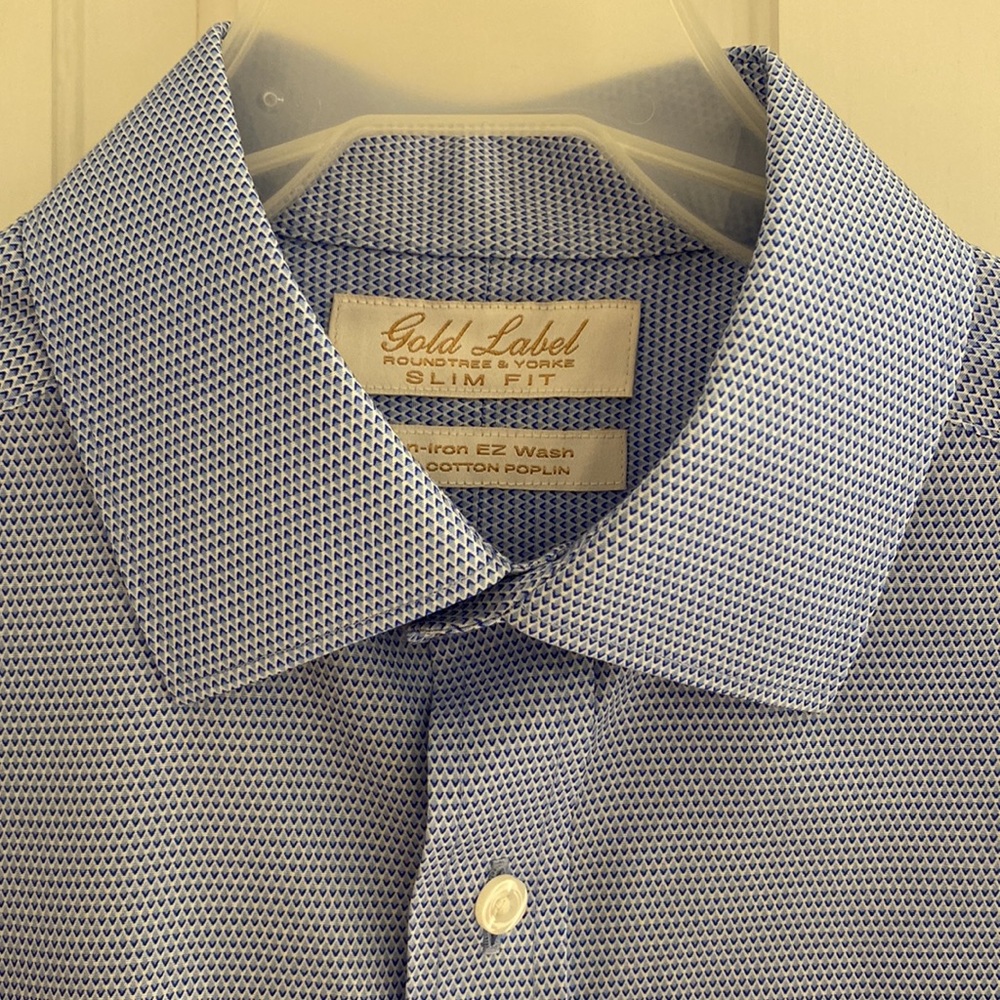 Mens Gold Label blue long sleeve button down slim fit non-iron dress shirt - Picture 3 of 11